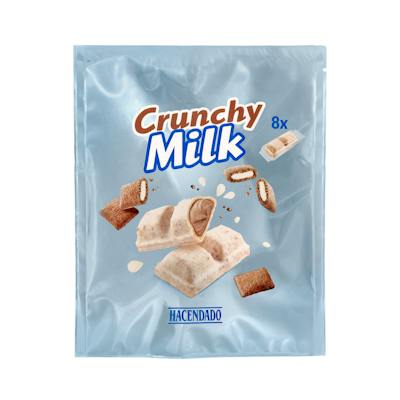 Barritas crujientes Crunchy Milk Hacendado con relleno de cereales y chocolate con leche